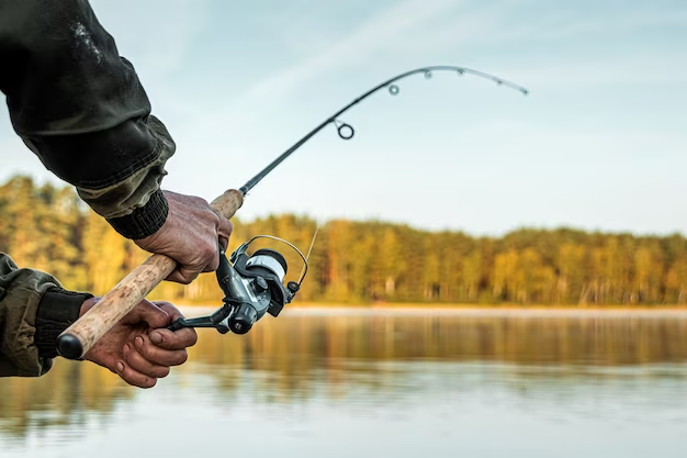 Person fishing with a fishing rod.